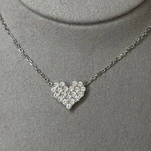 Sterling Silver and Pave Crystal Heart Shaped Pendant Necklace Gift for Women